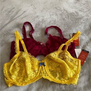 Gilligan & O'Malley Lace Bra Duo - Bright Yellow & Deep Red